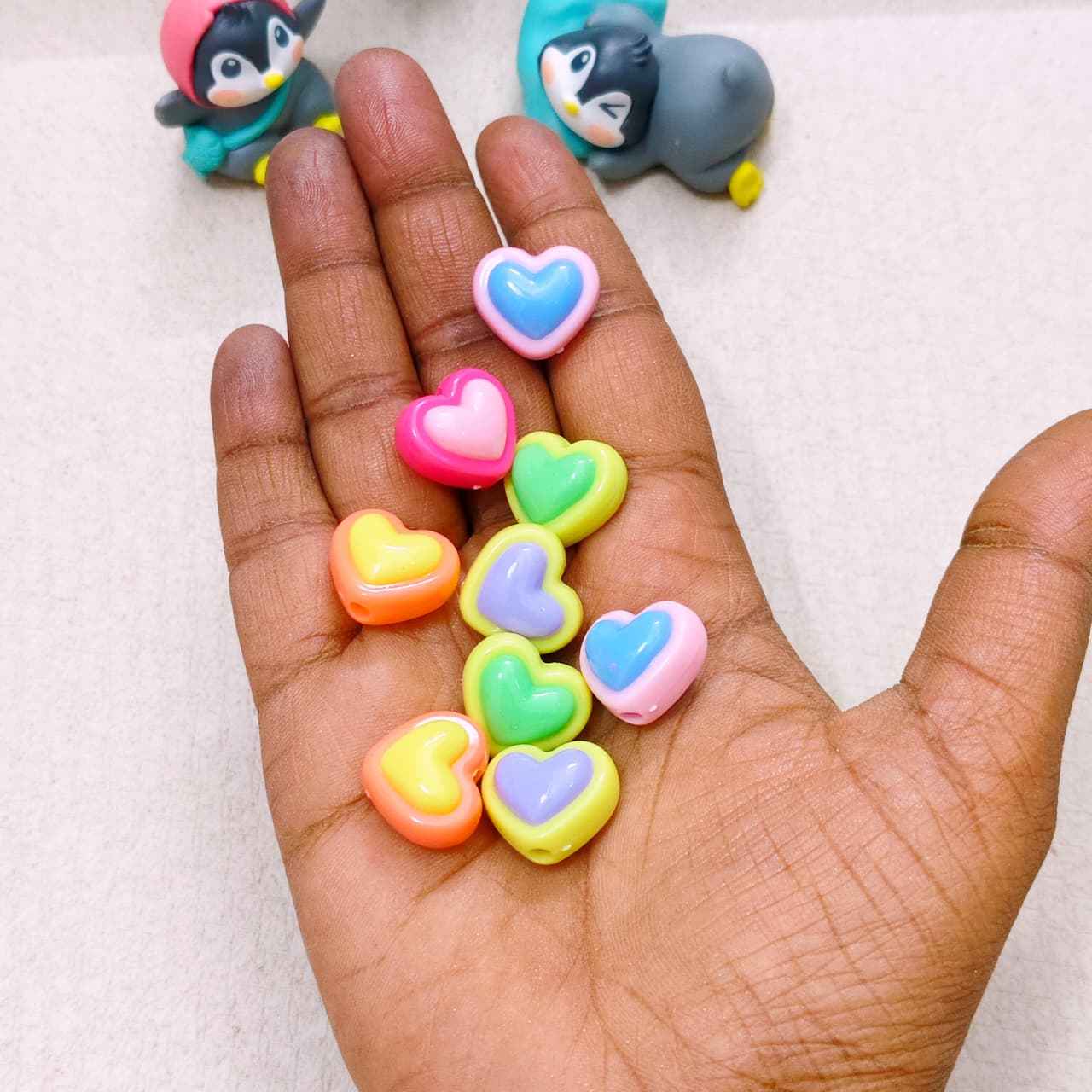 Acrylic Fancy Heart Beads - 5 Pcs