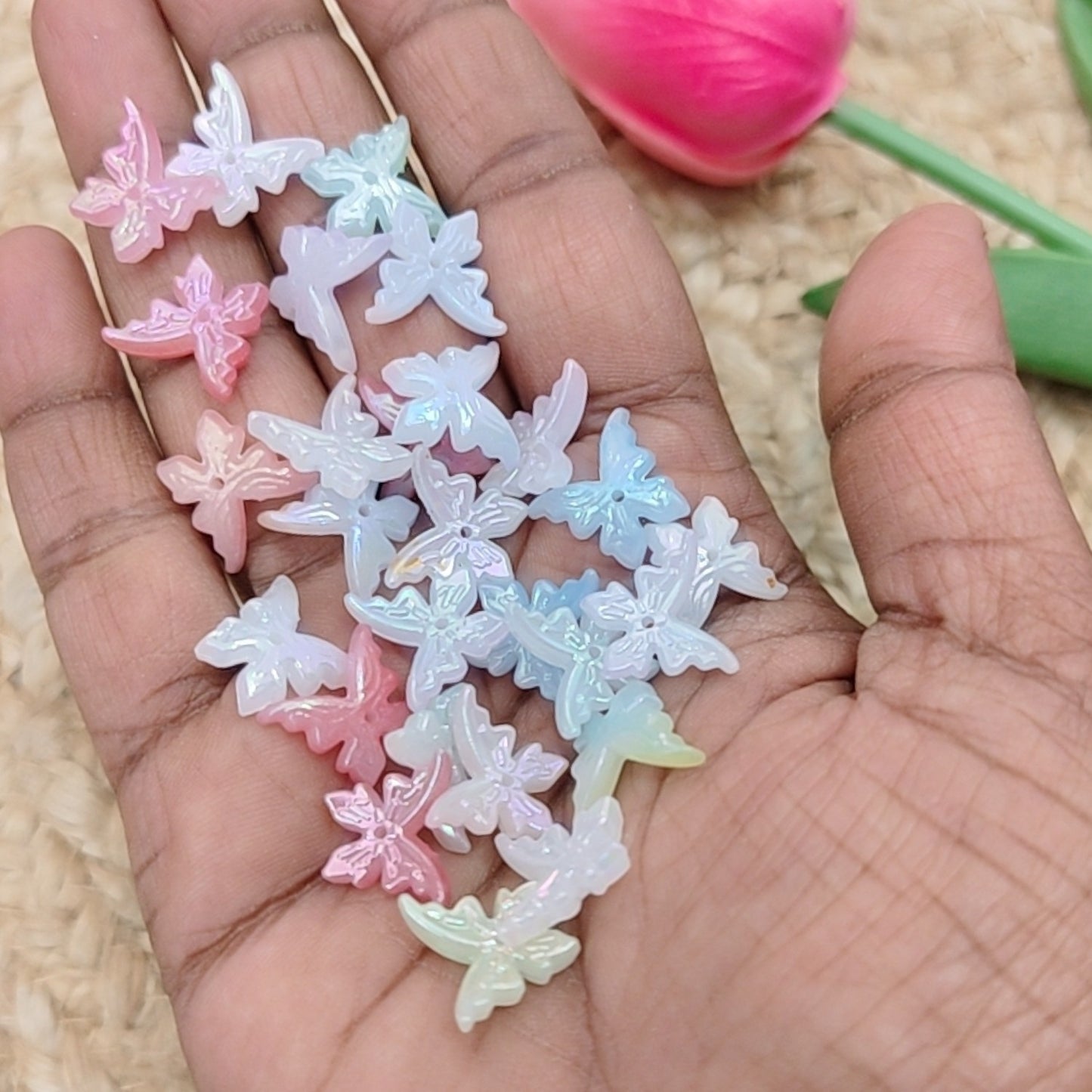 Acrylic butterfly beads in vibrant colors for jewellery making and DIY craft projects