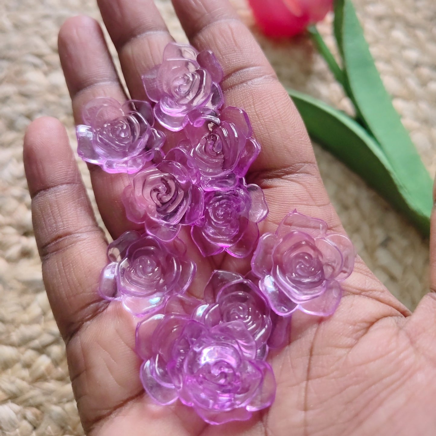Purple Acrylic Transparent Rose Flower Bead for Jewellery Making