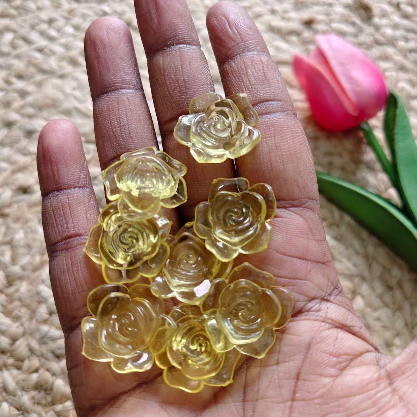 Acrylic Transparent Rose Flower - Yellow (10 gms)