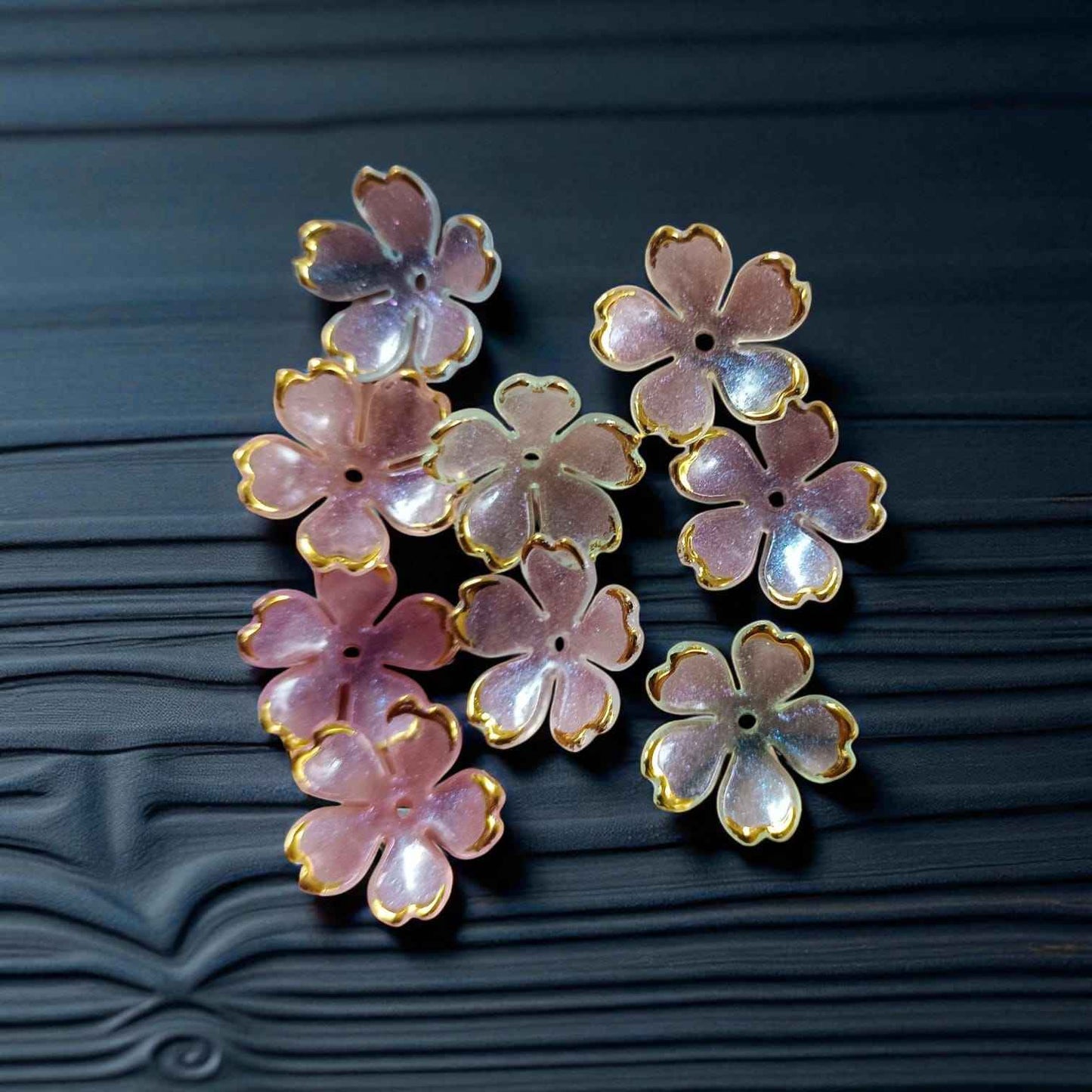 Acrylic Rainbow Flower Beads (5 petals) - 10 gms