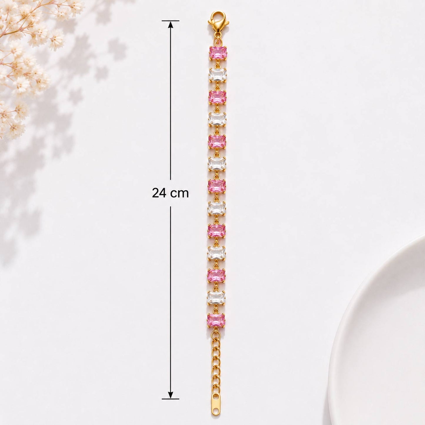 Luxury Anti-Tarnish Stone Bracelet - White & Pink - Eva Fashion and Craft