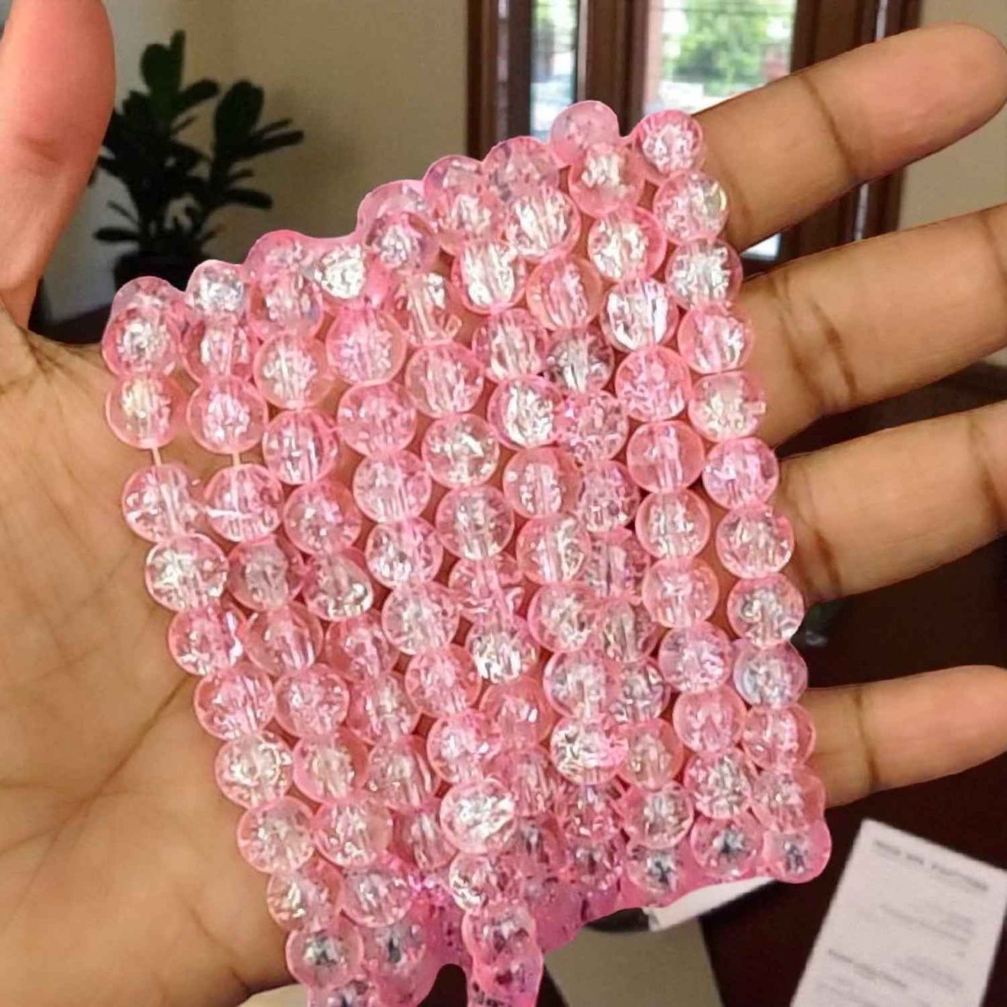 Baby Pink Multi Crackle Beads 8mm
