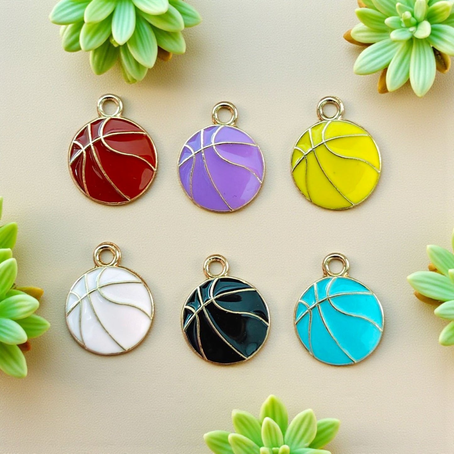 Basket Ball Enamel Charm for Jewellery Making - 1 Pcs