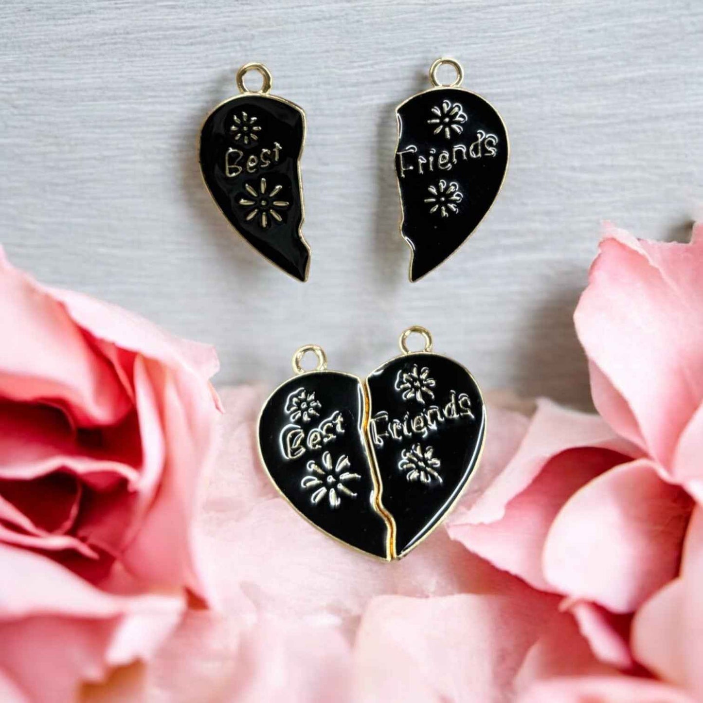 Best Friends Black Magnetic Heart Charm (Gold)