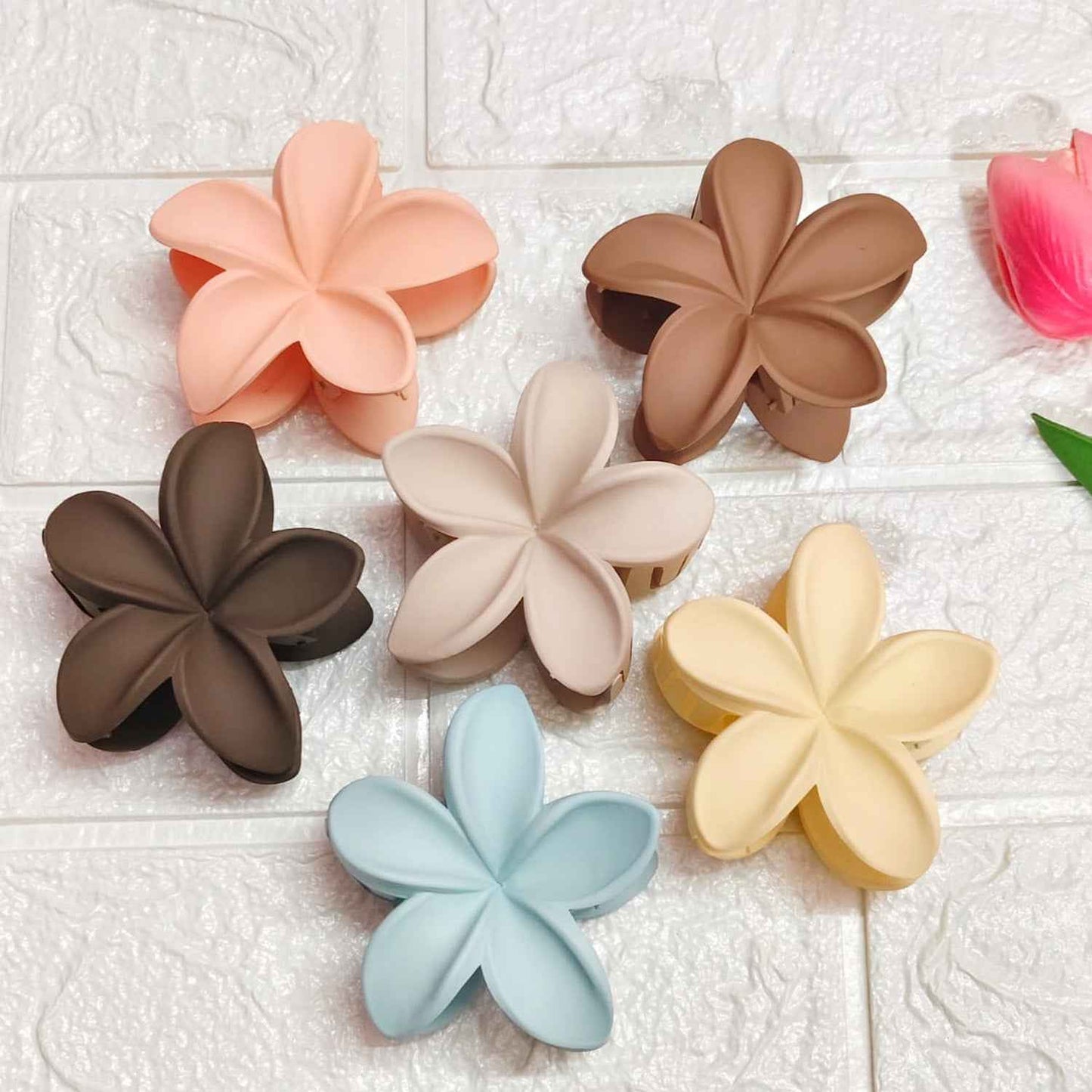 Matt Finish Big Size Flower Claw Clip (Type 2) (6 Pcs Set)