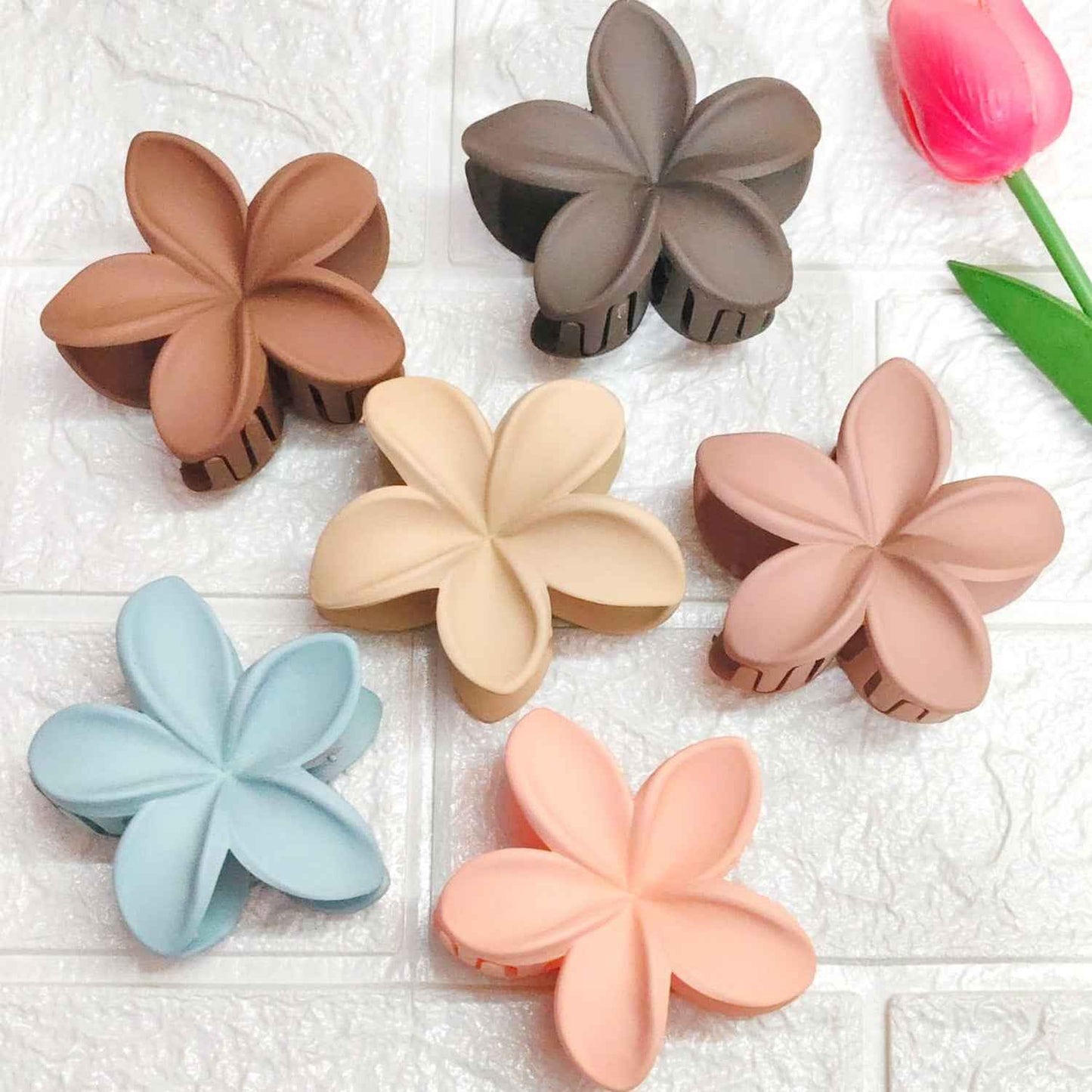 Matt Finish Big Size Flower Claw Clip (6 Pcs Set)