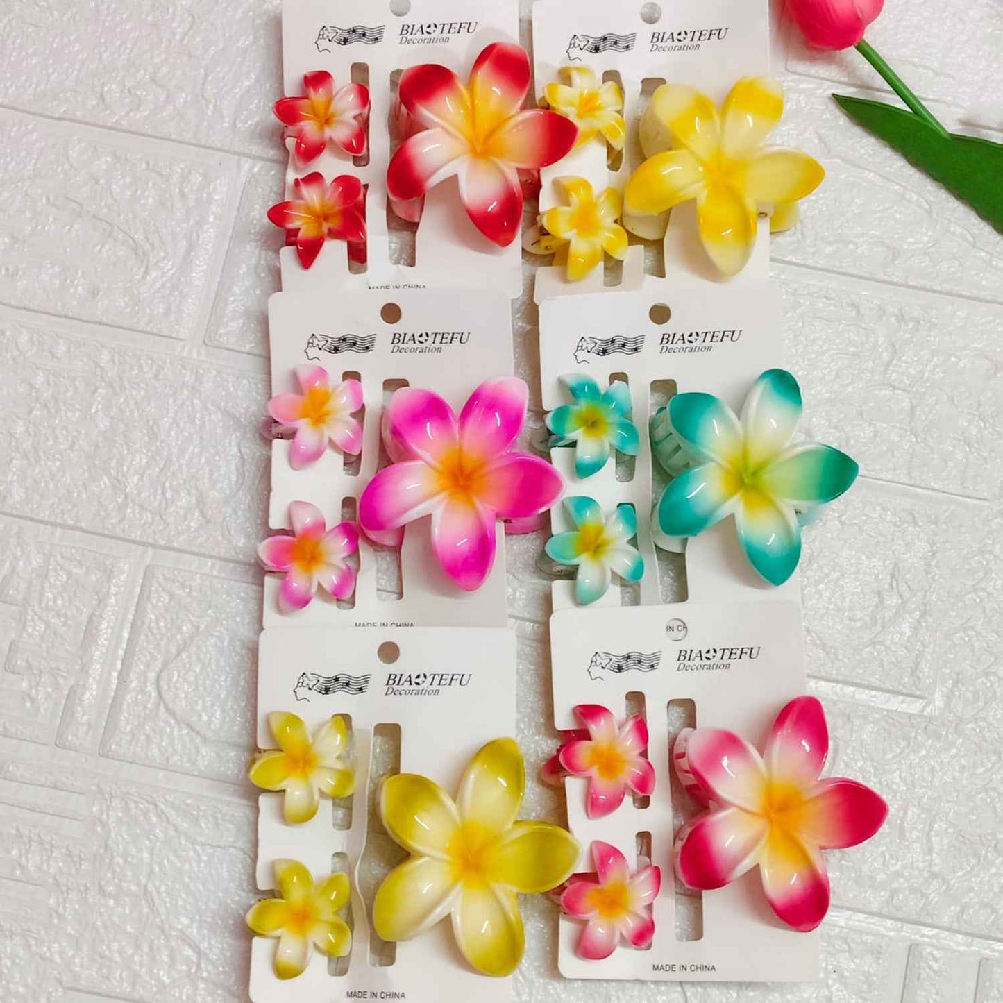 Multicolor Flower Korean Claw Clip (1 Big Clip + 2 Small clip) (6 Set)