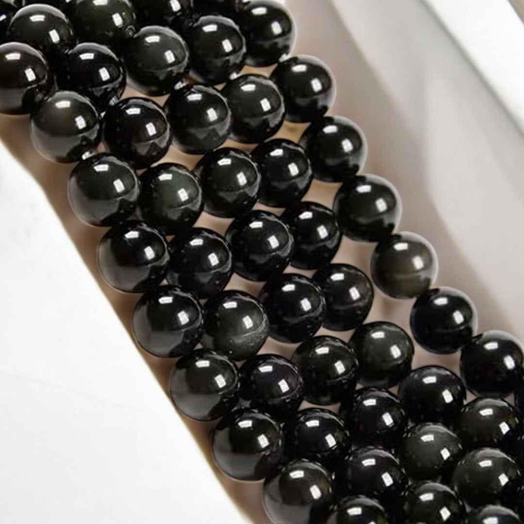 Glossy Black Glass Bead - 8mm