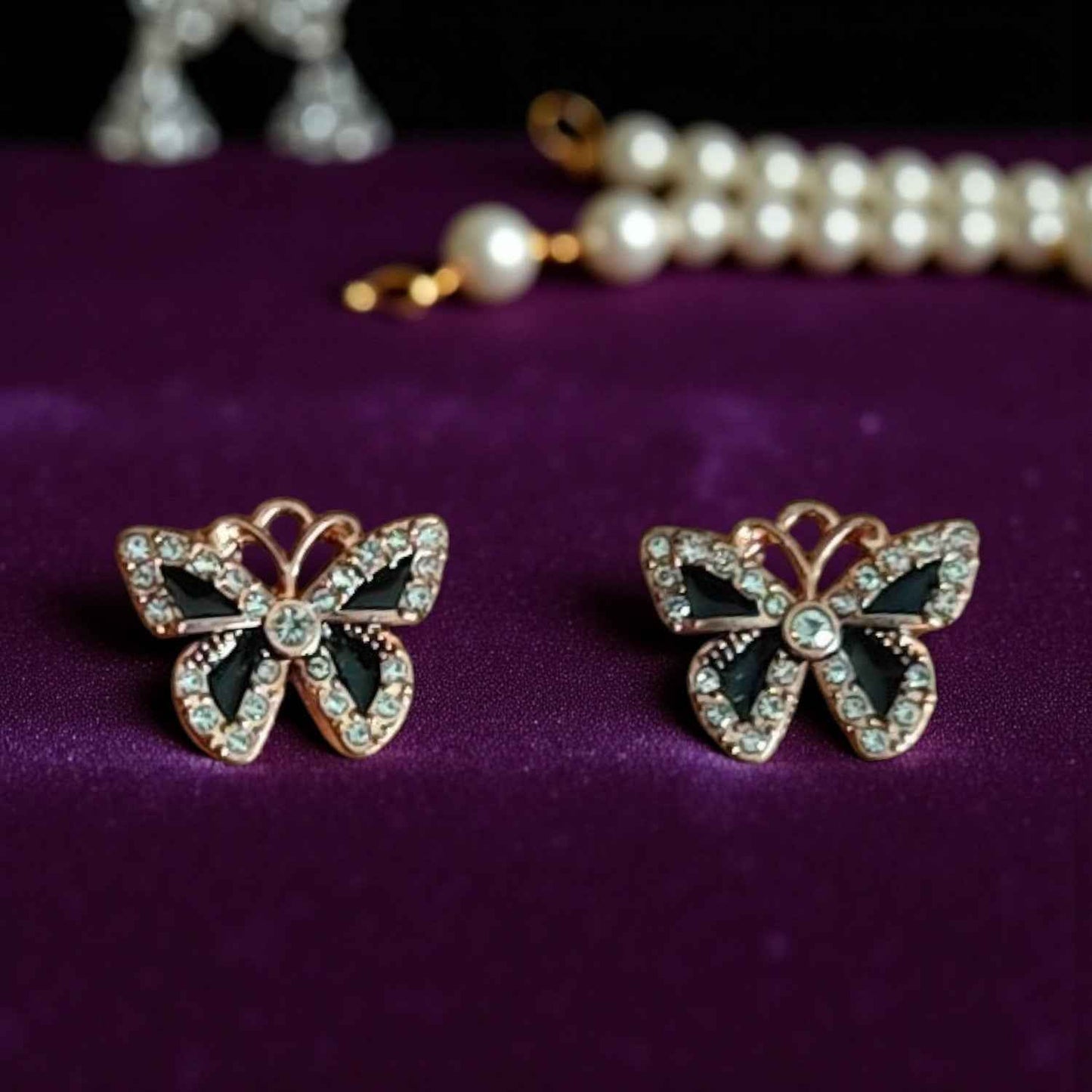 Luxury Black Butterfly Charm with Stone Border - 1 Pc