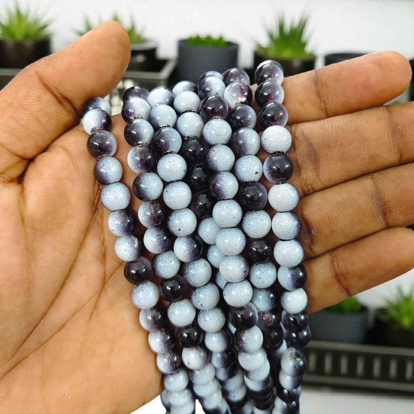 Black and Milky White Dual Tone Crackle Beads 8mm