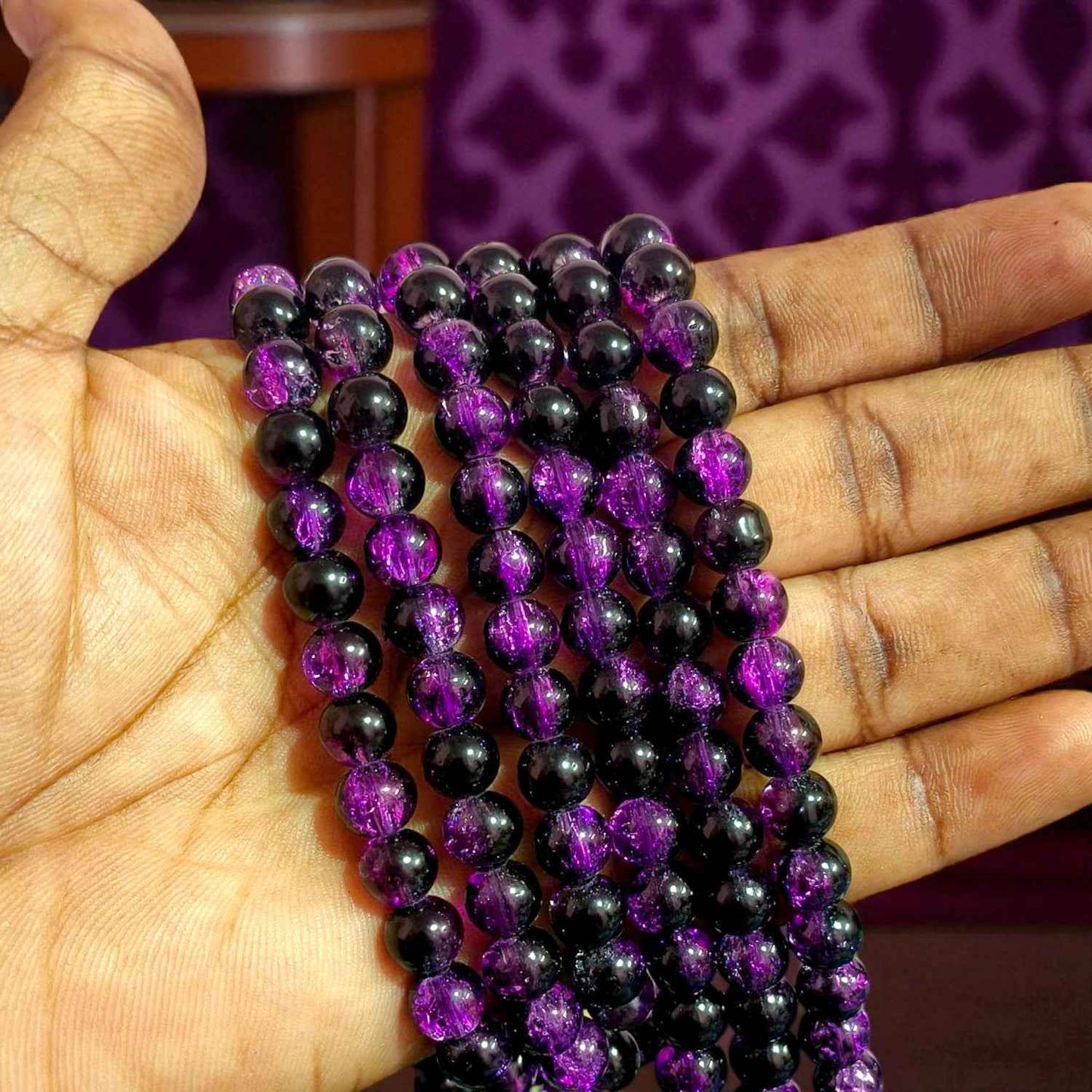 Crackle Beads 8 mm - Wine with Black