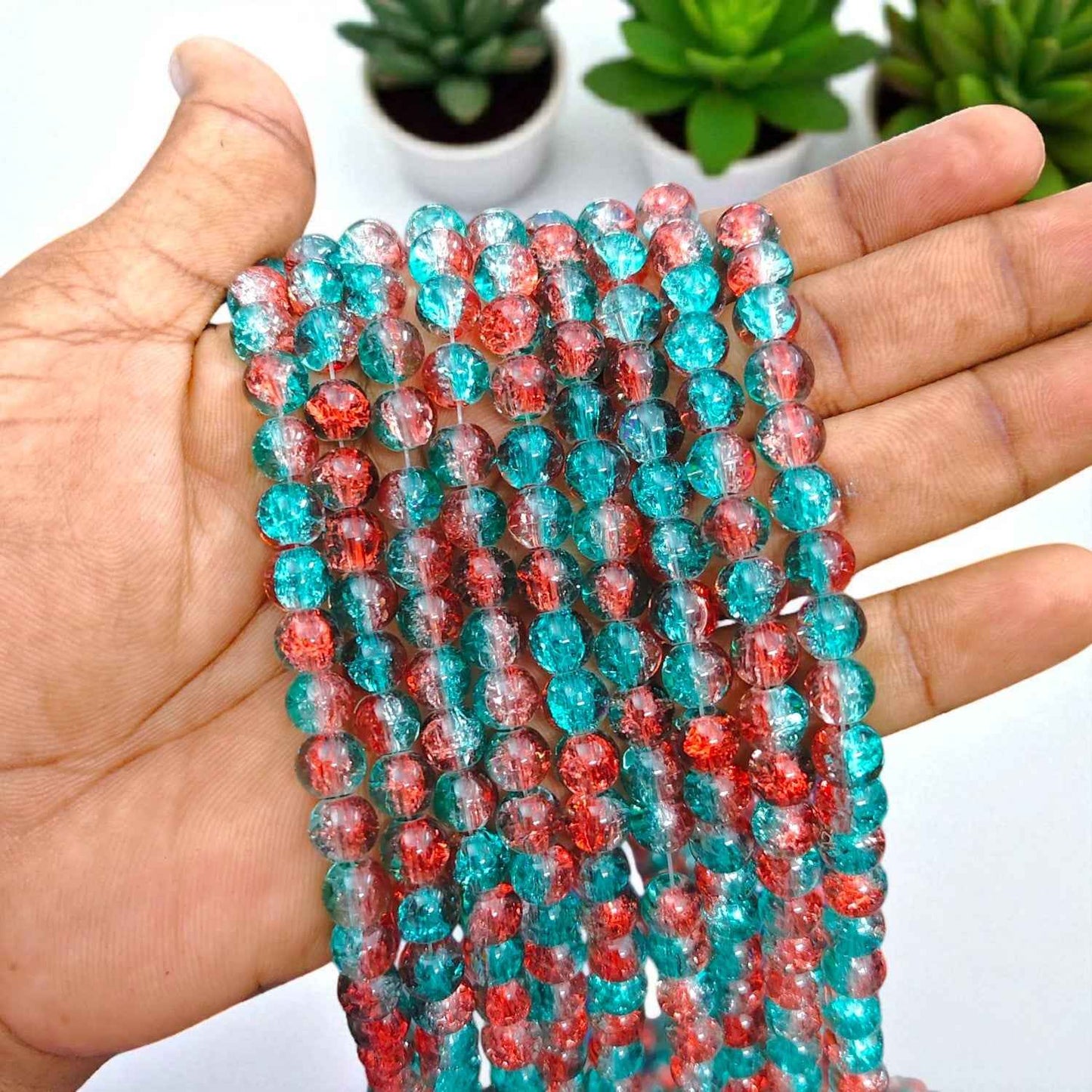 Blue Brown Multi Crackle Beads 8mm