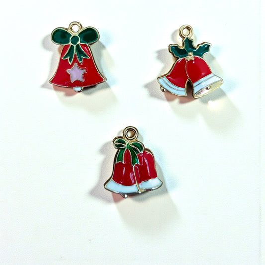 Christmas bell charms for jewellery making and DIY crafts with festive gold finish