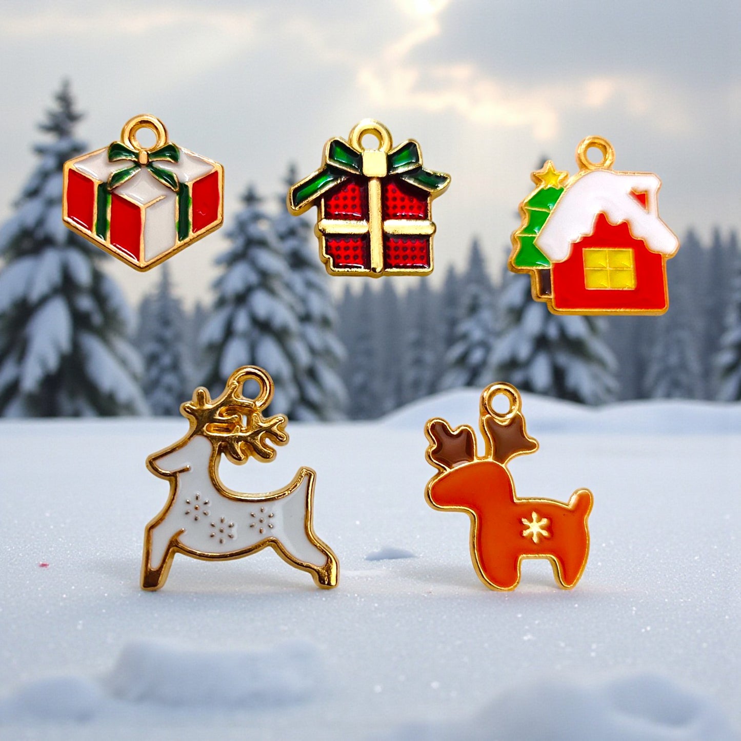 Christmas Gifts Charms with festive gift box design and colorful details.