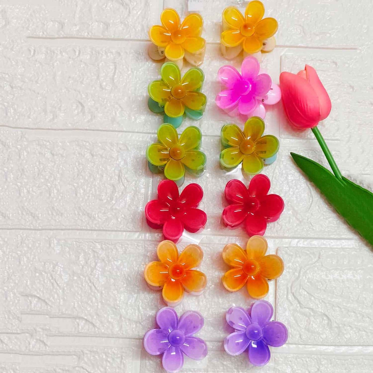 Multicolor Flower Claw Korean Clip (Medium Size) (6 Pcs Set)