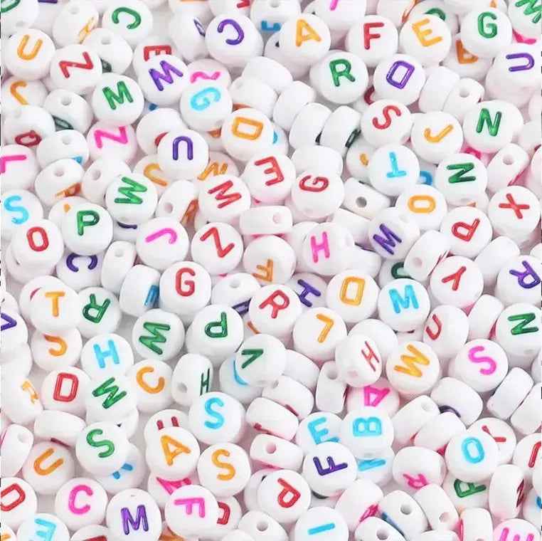 Color Alphabet Letters Round Beads - 6mm (Mixed)