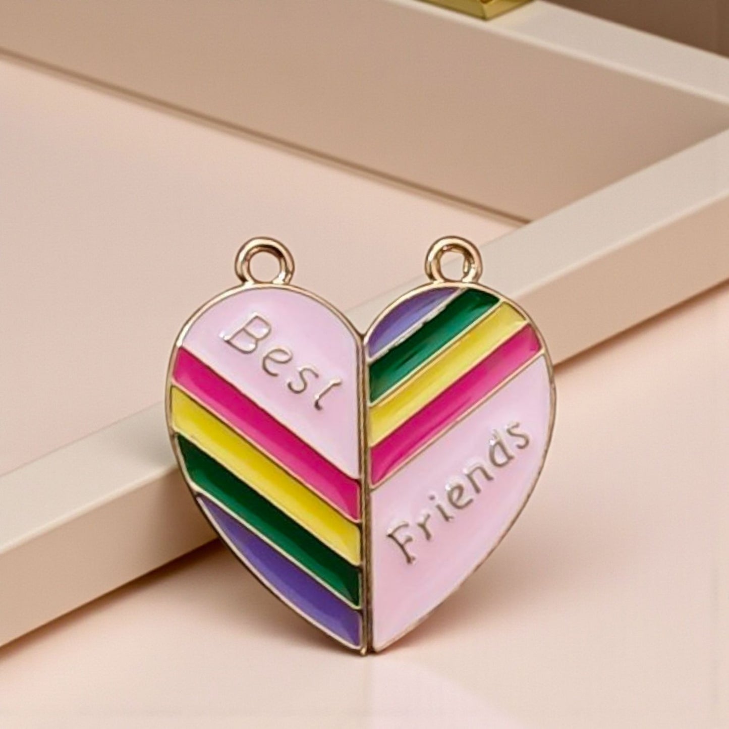 Multicolor Split Heart Best Friend Striped Magnetic Charm