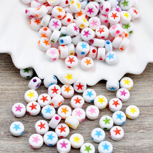 Colorful Acrylic Round Star Beads - 20 grams