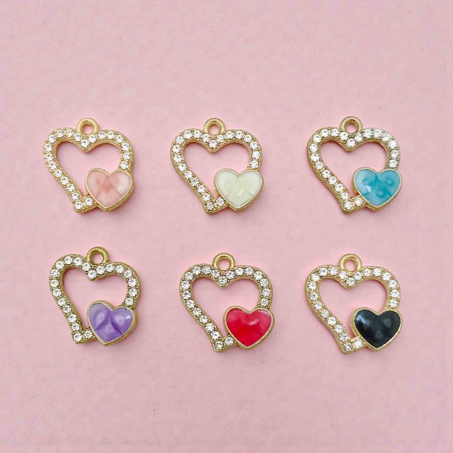 Colorful Little Stone Heart Charm - 1 Pc