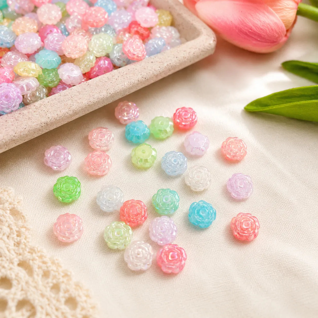 Colourful Dual Shade Acrylic Mini Rose Flower Beads