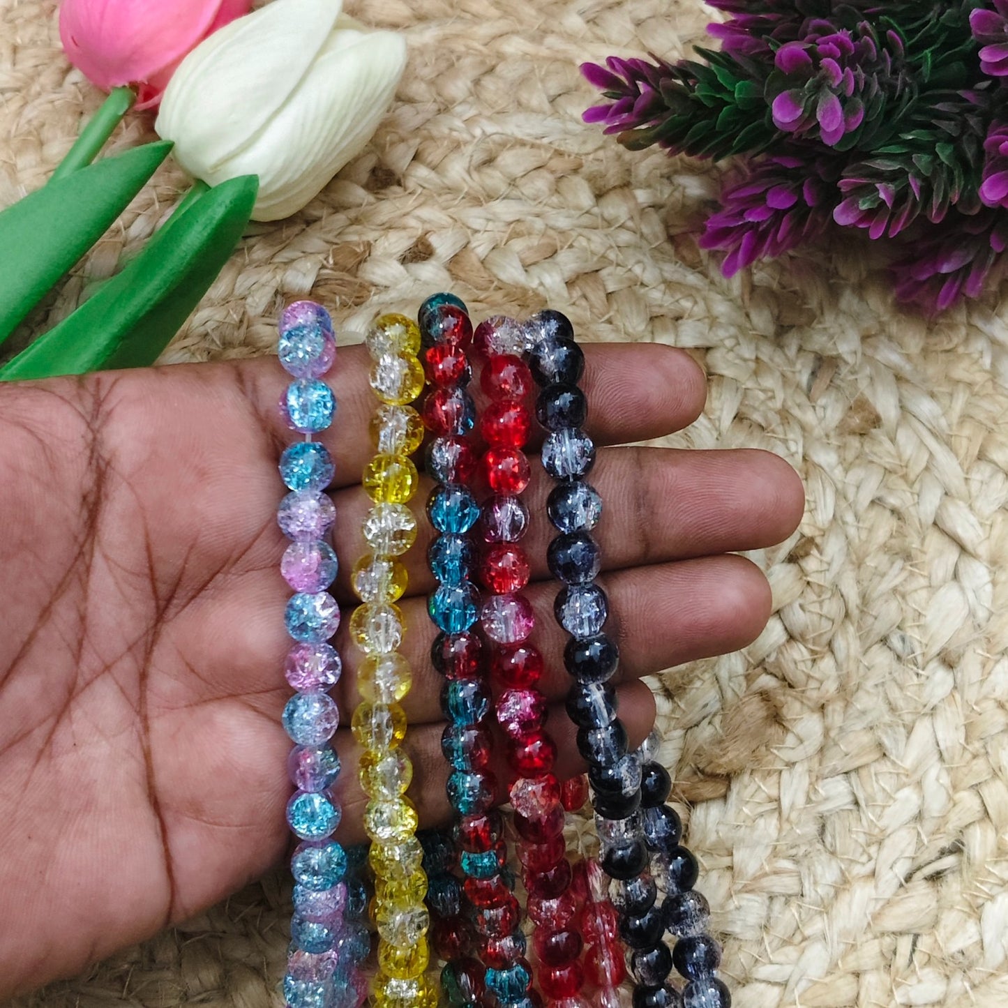 Crackle beads combo in assorted colors for jewellery making and craft projects