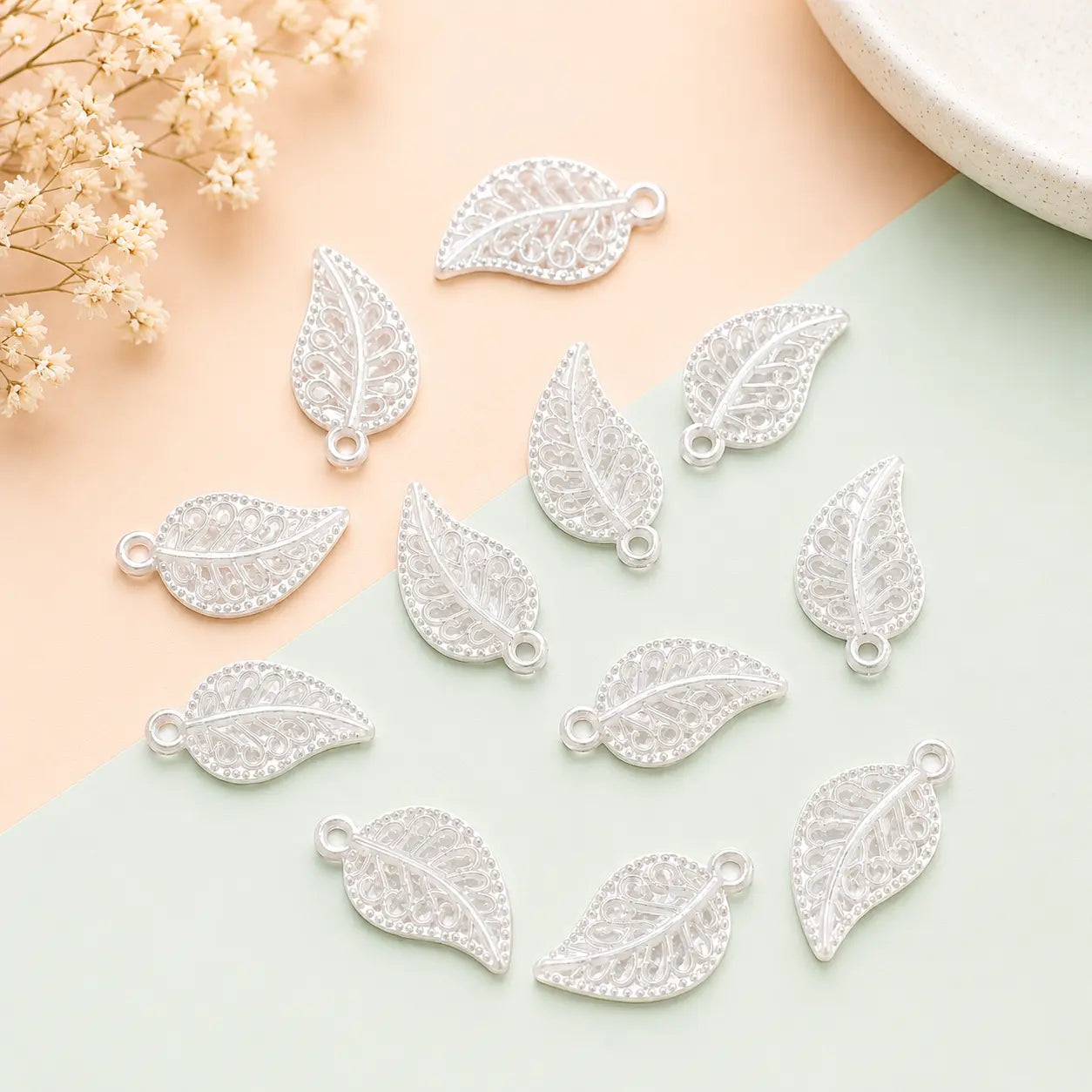 Creamy White Leaf Plastic Beads for Jewelry