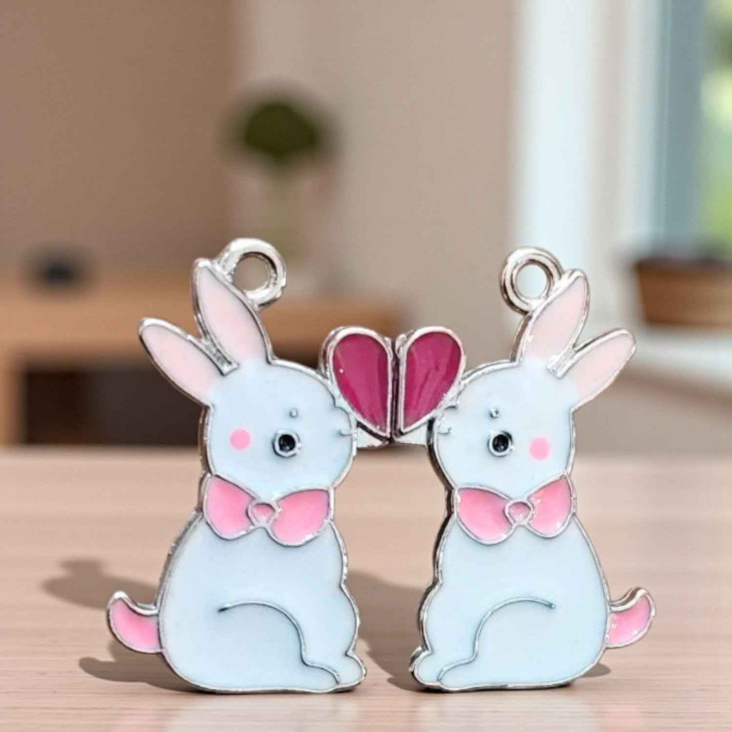 Cute Rabbit Couple Magnetic Charm - 1 Pc