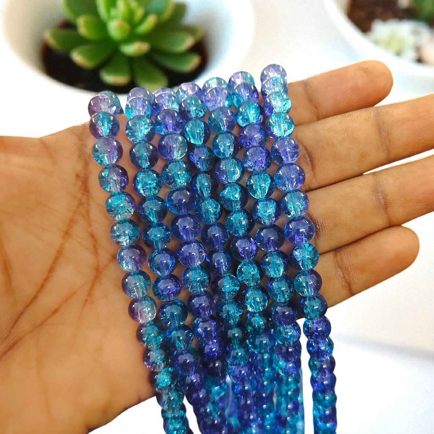 Dark Blue and Purple Multi Crackle Beads 8mm