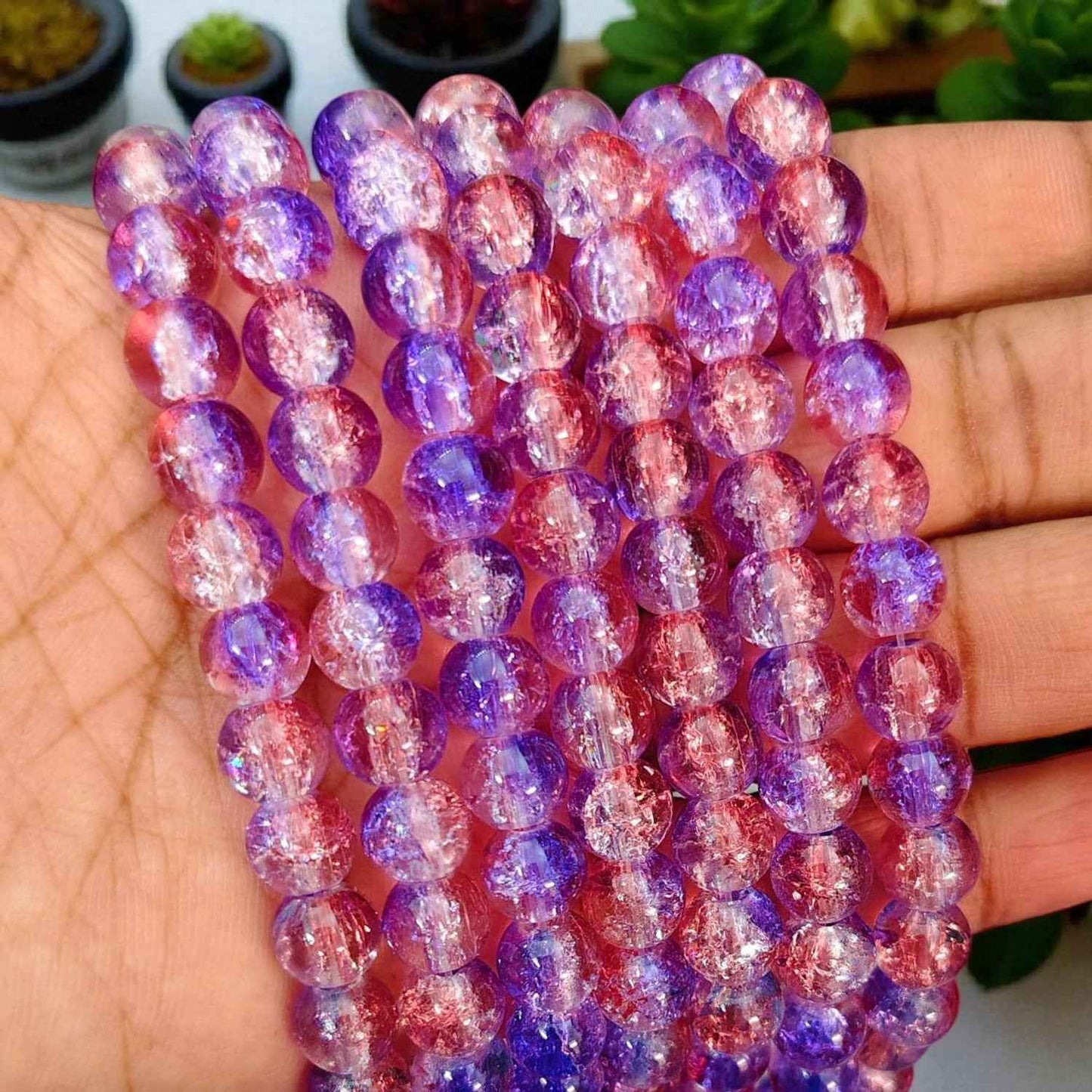 Violet and Orange Multi Crackle Beads - 8mm