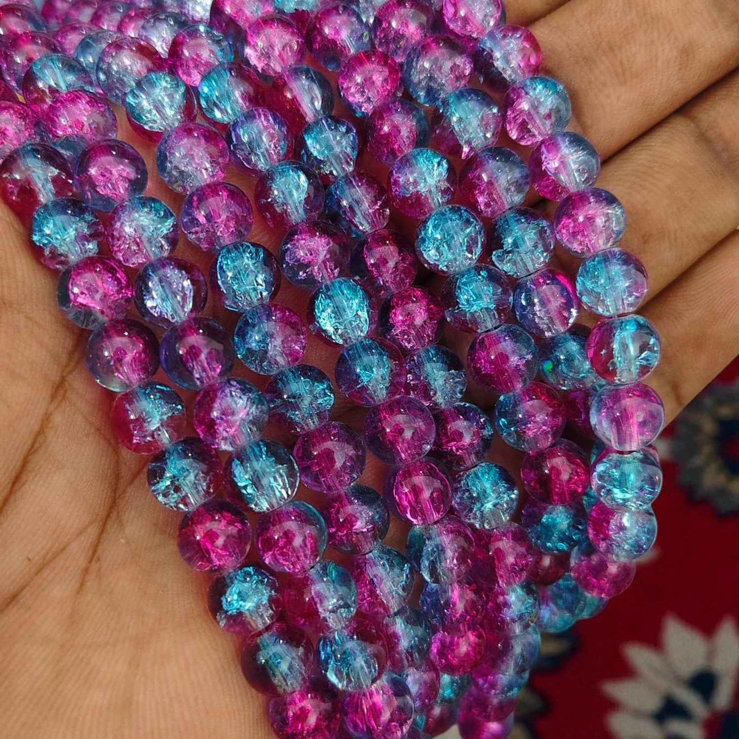 Dark Wine and Dark Blue Multi Crackle Beads - 8mm