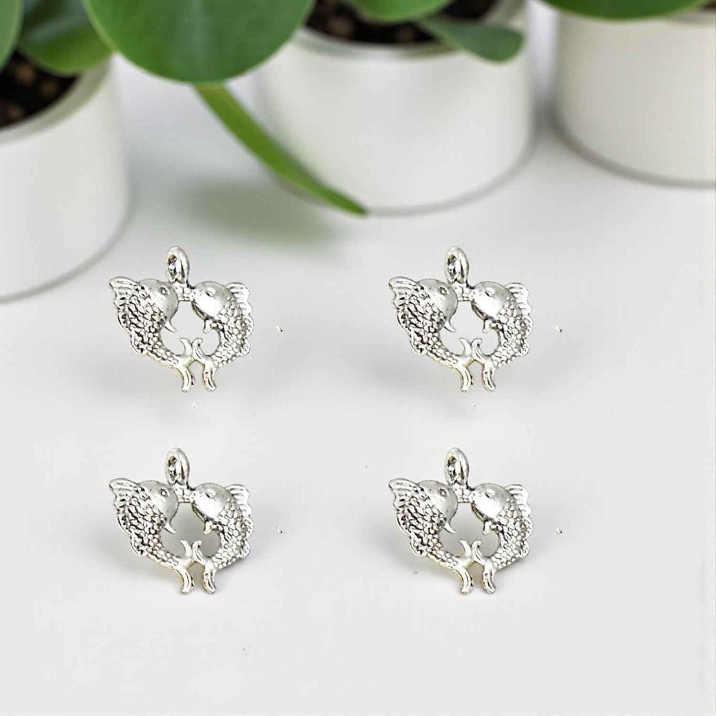 Dual Fish Metal Charms Silver - 1 Pc