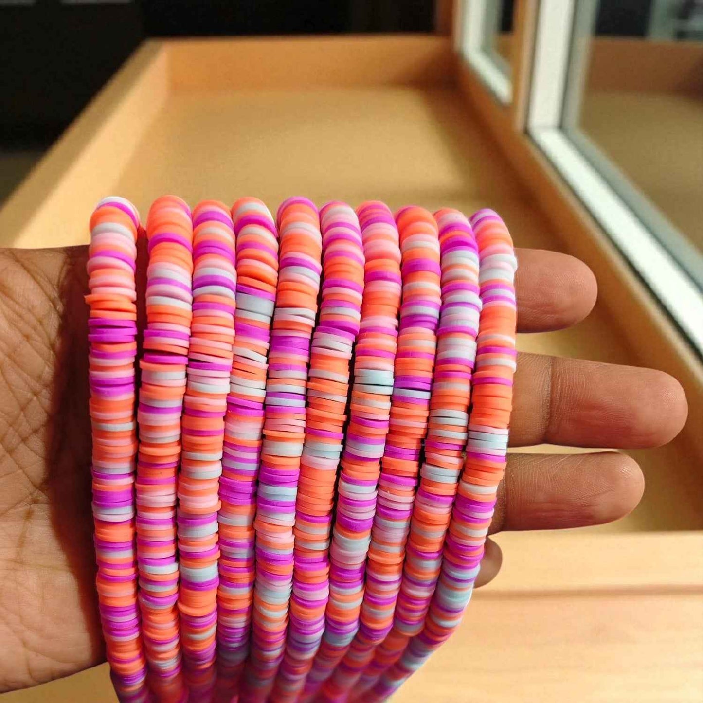 Multicolor Fimo / Clay Beads for Jewellery Making - Orange, Purple and White