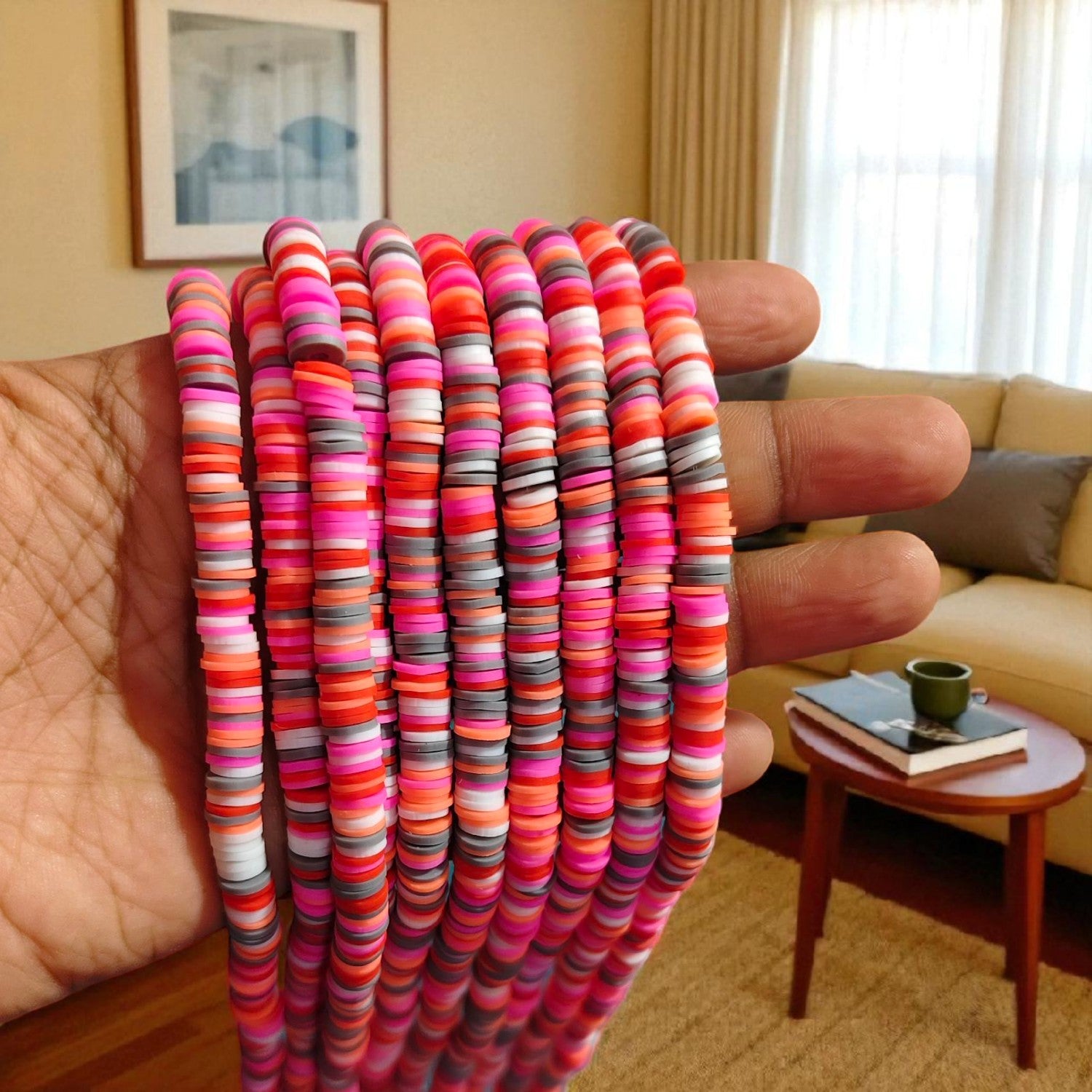 Multicolor Fimo Clay Beads for Jewellery Making Pink, Orange, Ash and White