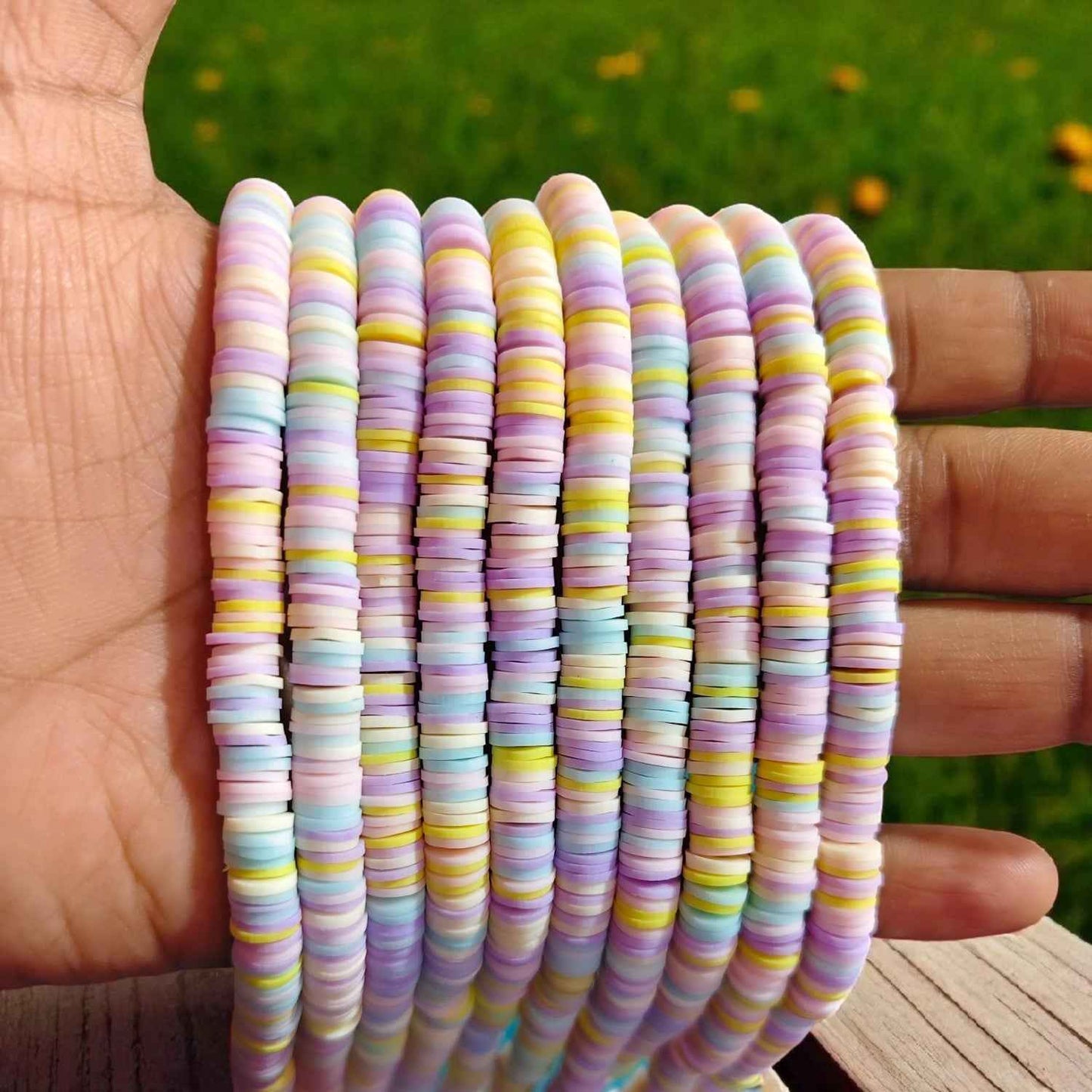 Multicolor Fimo / Clay Beads for Jewellery Making - Pink, Yellow and Sky Blue