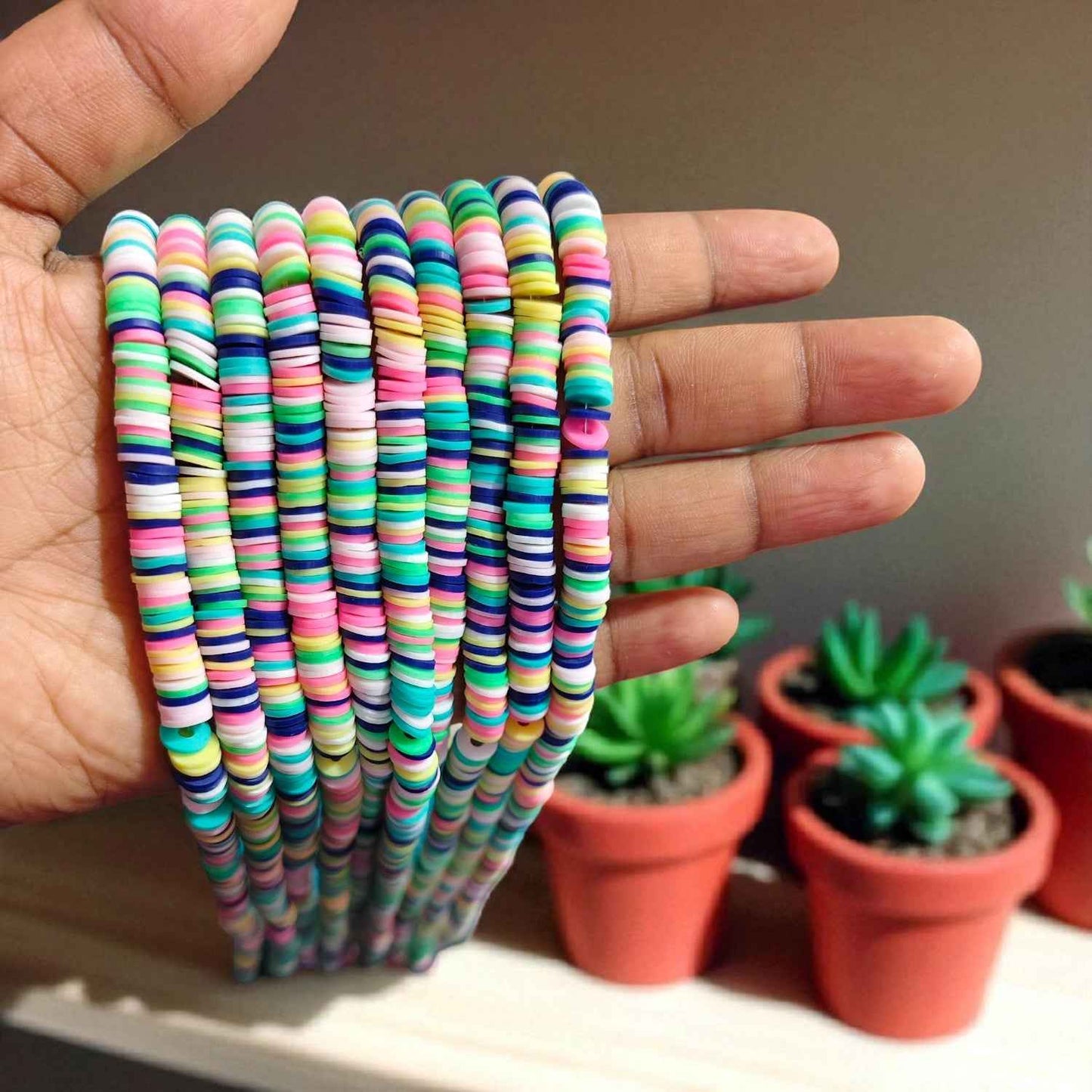 Multicolor Fimo / Clay Beads for Jewellery Making - Royal Blue, Pink, Yellow and Green
