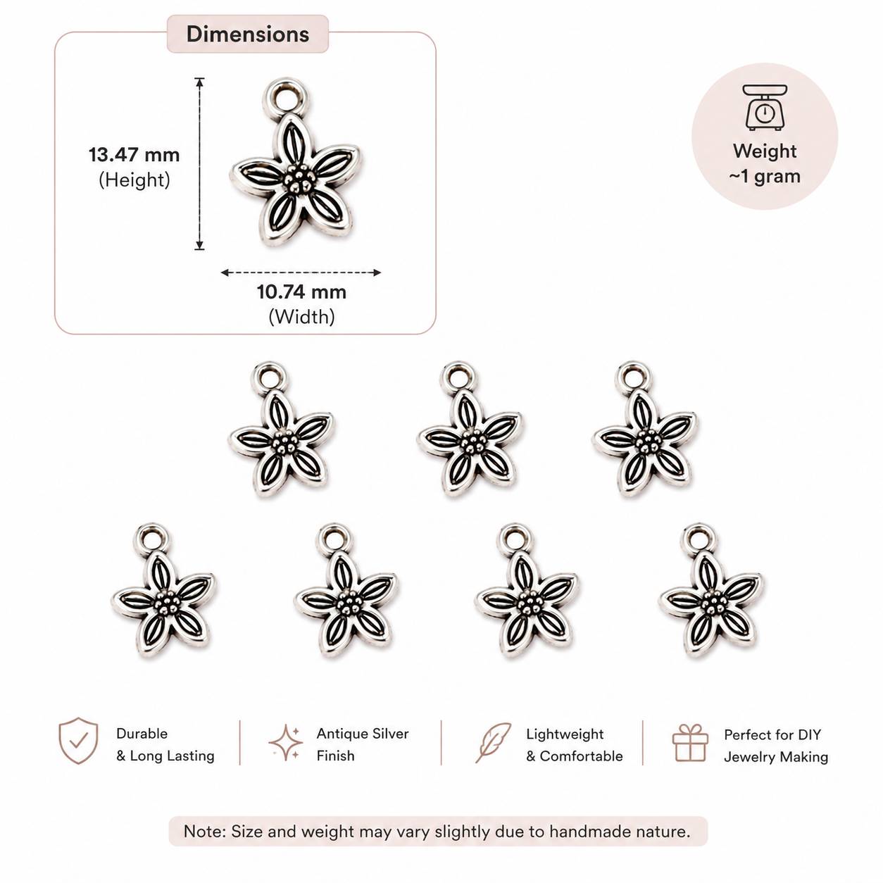 Flower Metal Charms Silver - 1 PC