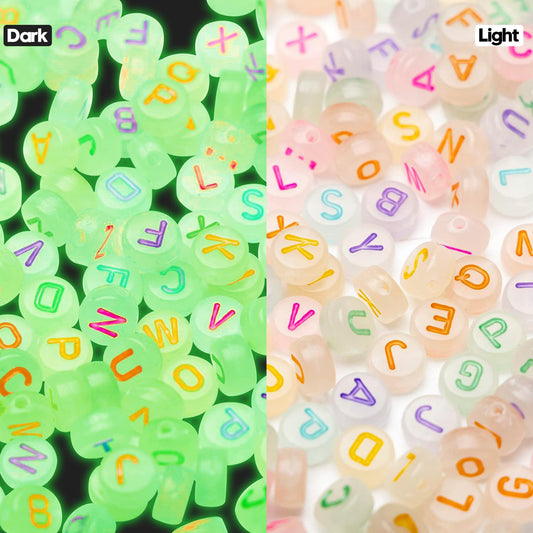 Round Alphabet Beads Glow in the Dark - Mixed Letter - 20 grams