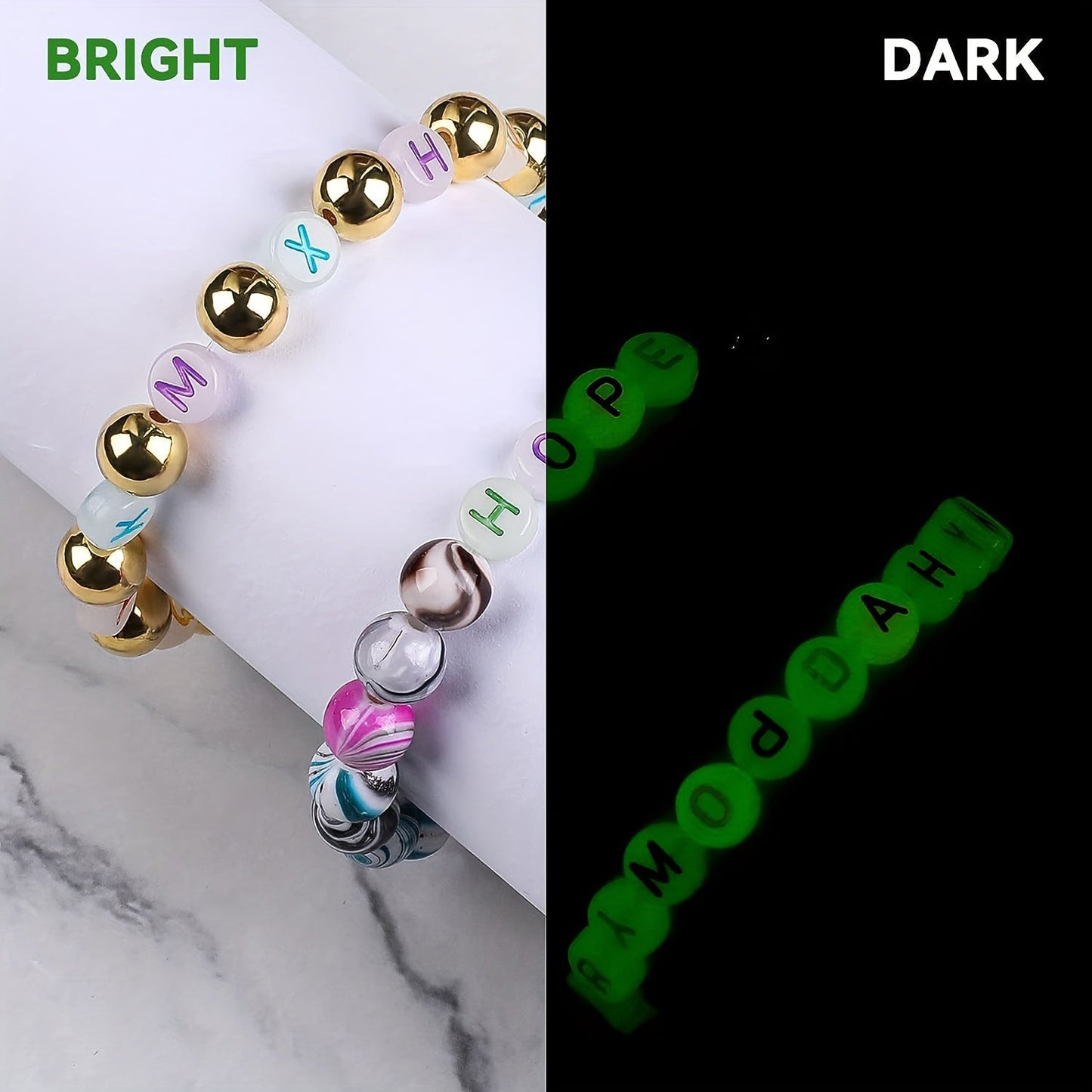 Round Alphabet Beads Glow in the Dark - Mixed Letter - 20 grams