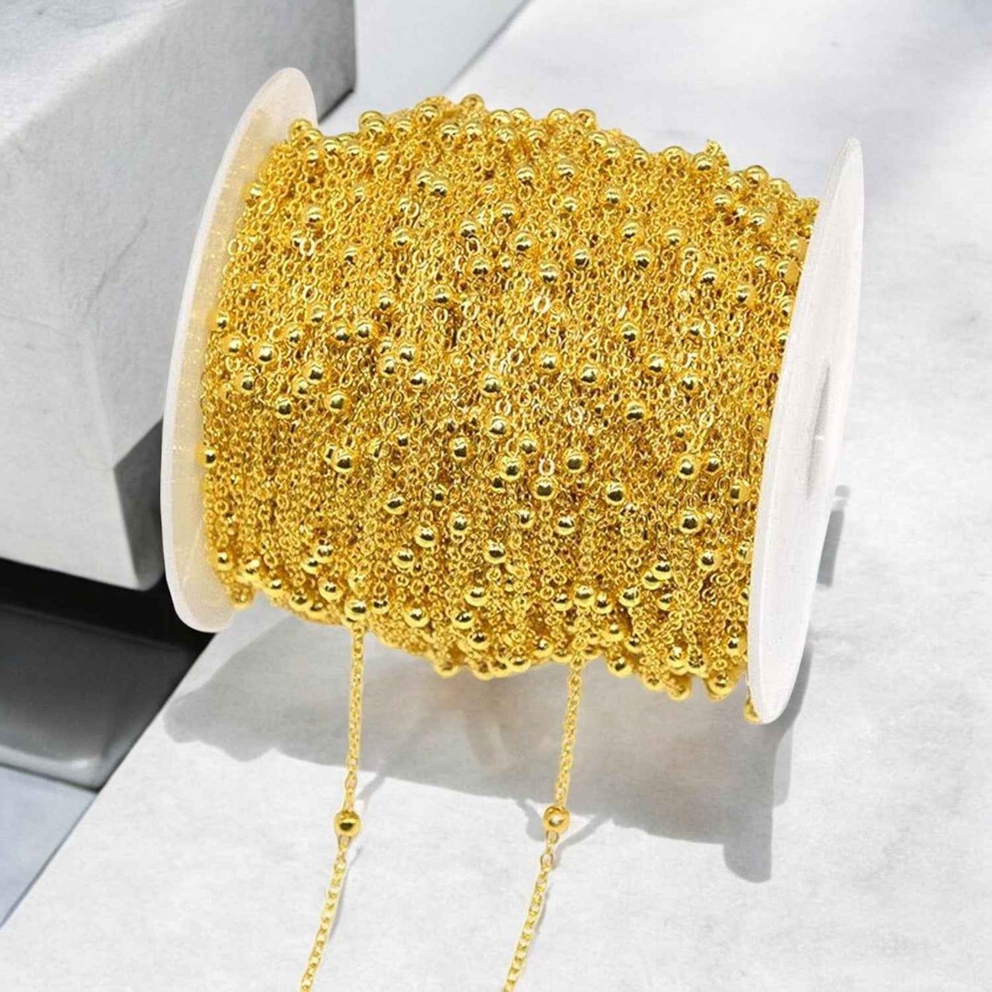 Beaded Ball chain for Jewellery Making - Gold (1 meter)