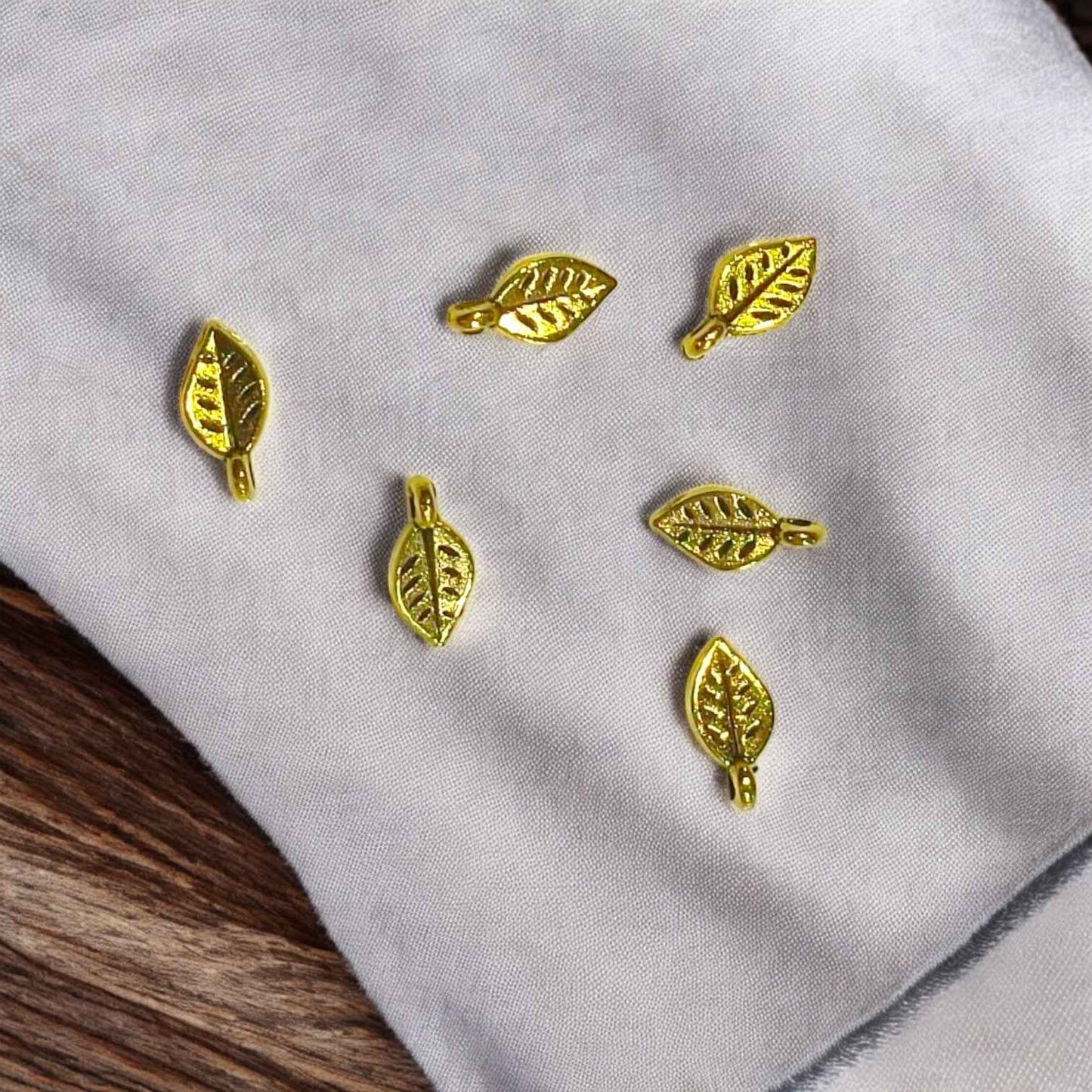 Golden Leaf Metal Charm - 10 Pcs