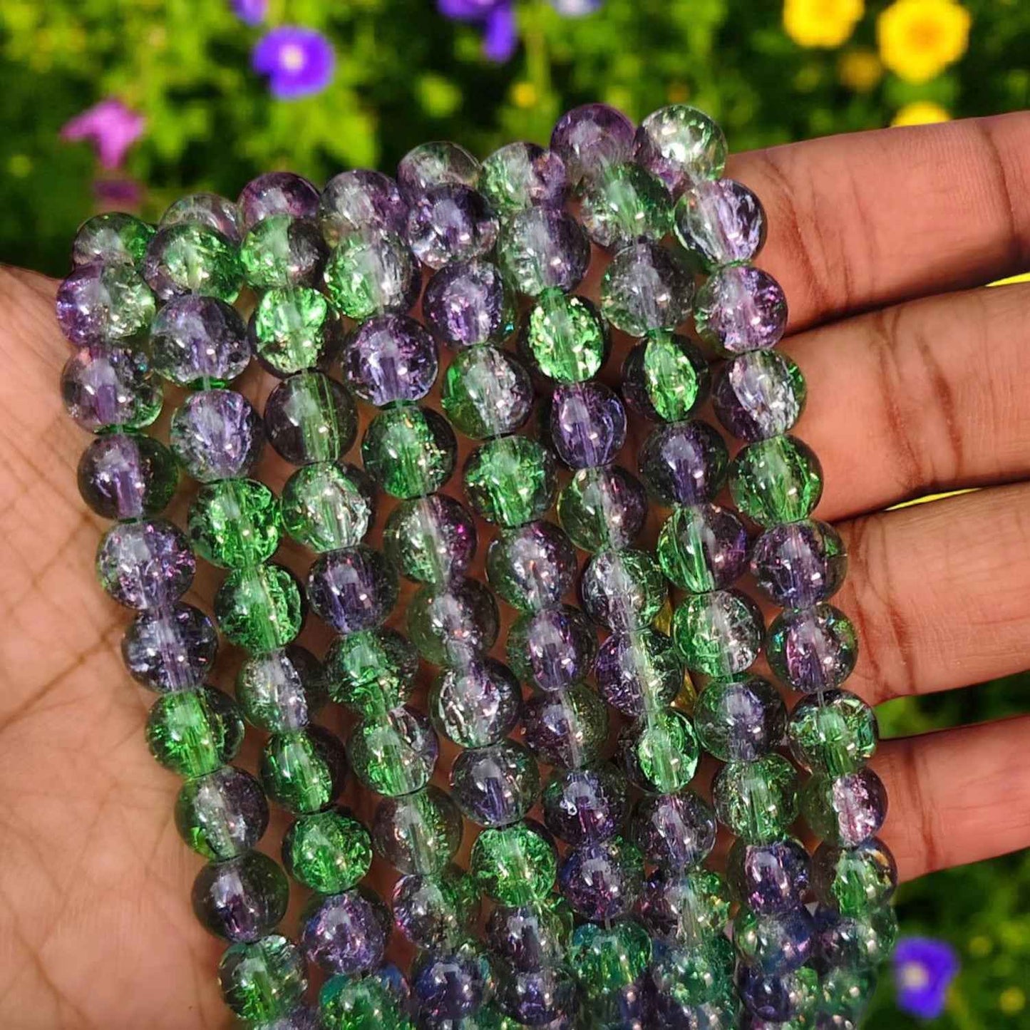 Green and Purple Multi Crackle Beads - 8mm