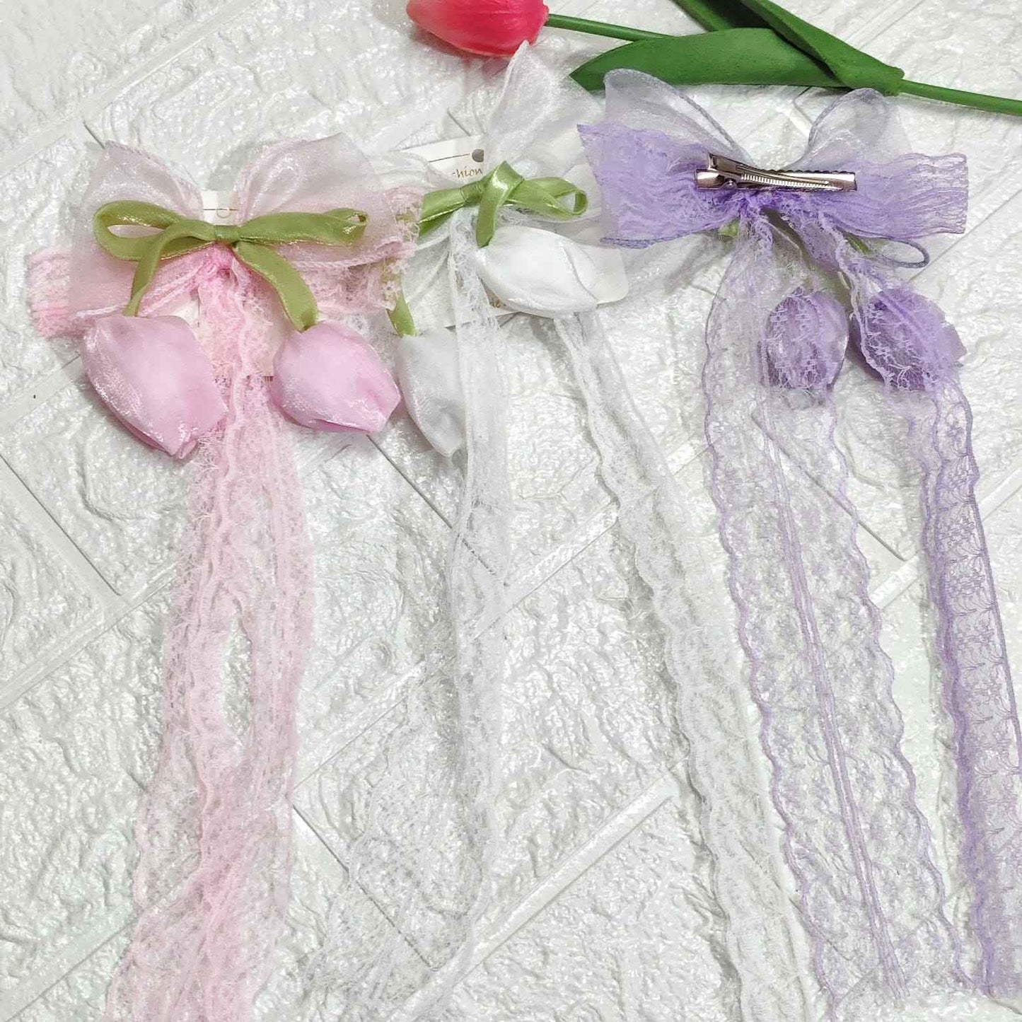 Hair Bow with Tulip Korean Clip (Type 2) (Pack of 3 Pcs)