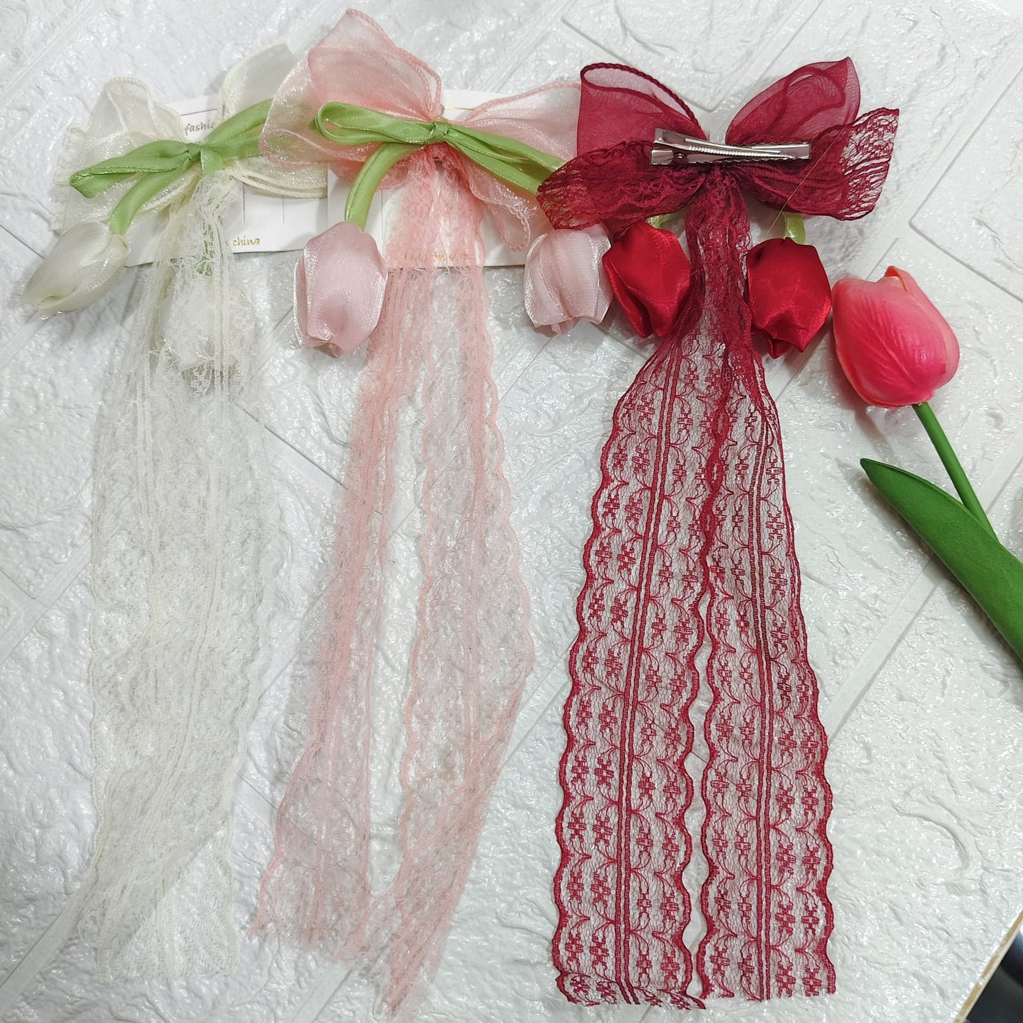 Hair Bow with Tulip Korean Clip (Pack of 3 Pcs)