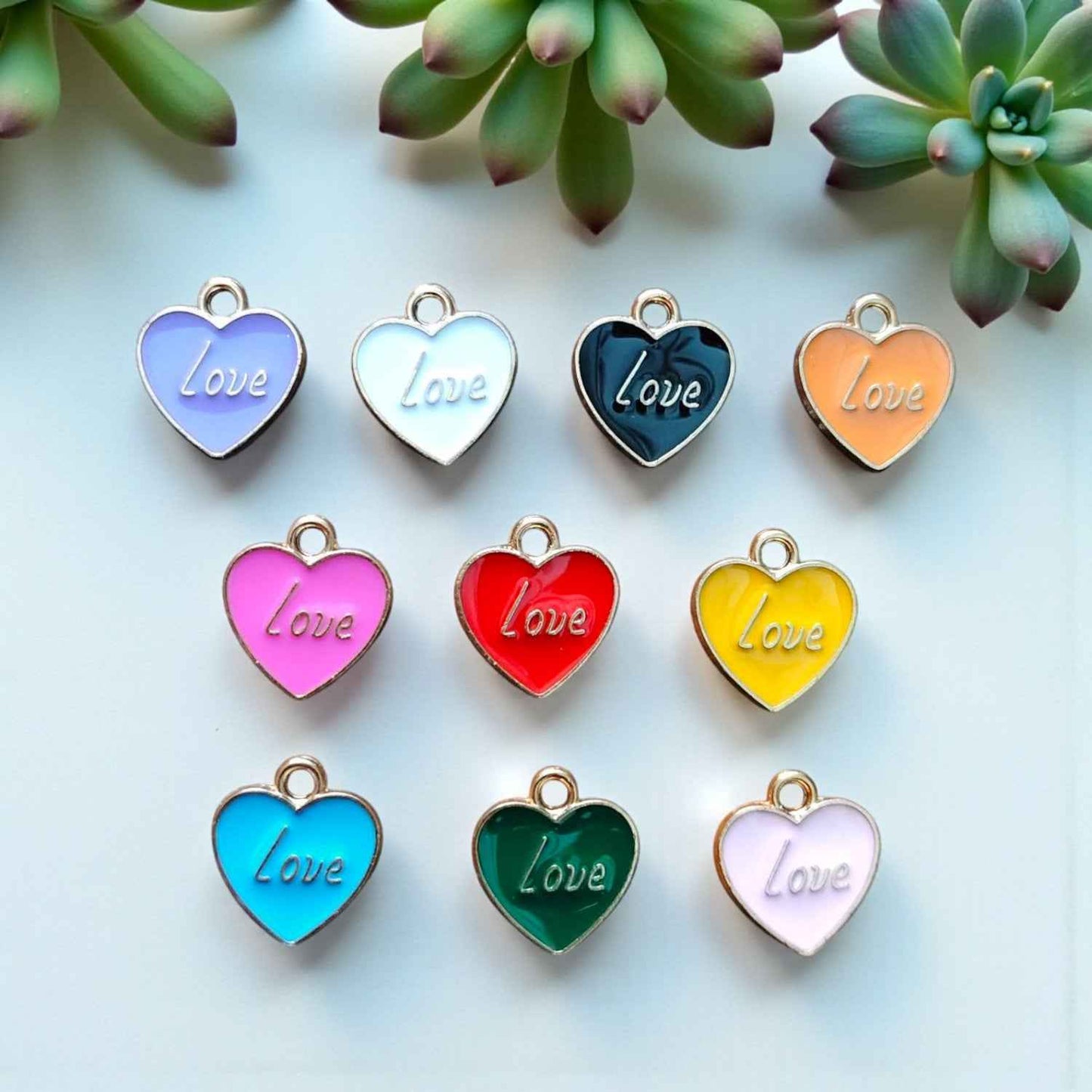 Heart with Love word Enamel Charms - 1 Pc