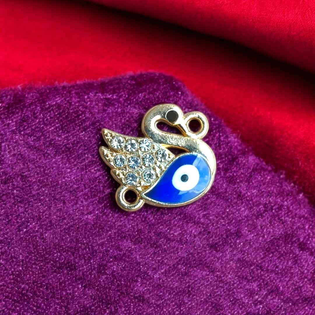Stone Swan Charm with Evil Eye - Gold