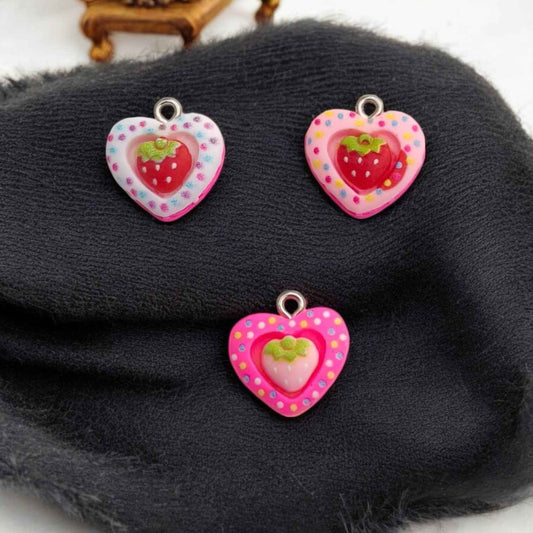 Acrylic Strawberry Heart Charm