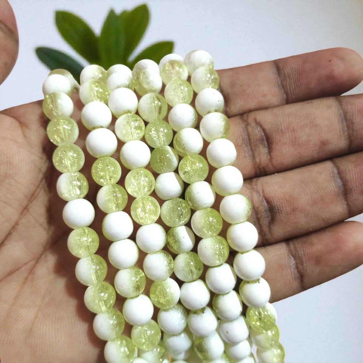 Crackle Beads 8 mm - Light Green and Milky White Dual Tone
