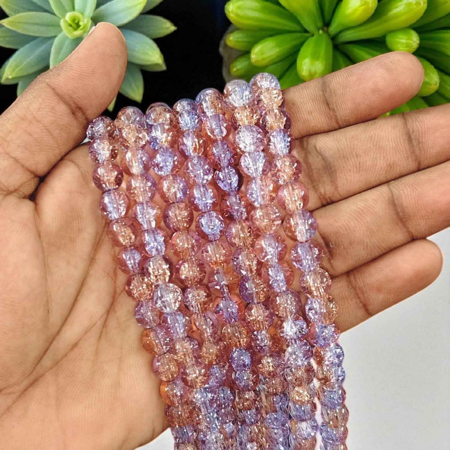 Light Purple and Rose Gold Multi Crackle Beads 8mm