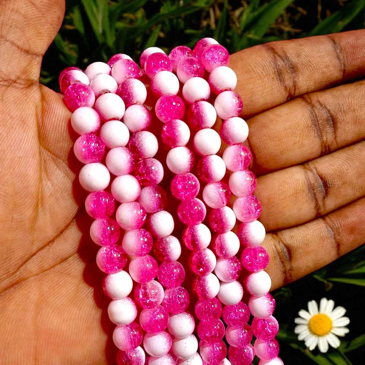 Crackle Beads 8 mm - Magenta with White Dual Tone